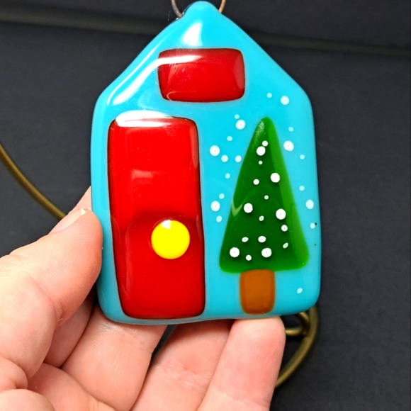 Holiday Fused Glass House Shaped Christmas Ornament Poshmark